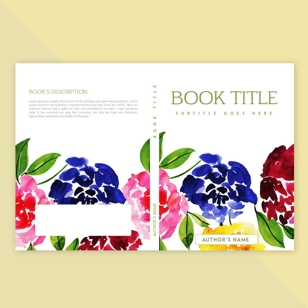 Book Cover Design With Watercolor Floral and Leaves - Vektor, kép
