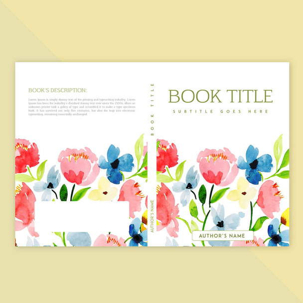 Book Cover Design With Watercolor Floral and Leaves - Vektor, Bild