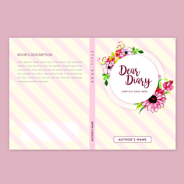Book Cover Design With Watercolor Floral Frame - Vektor, obrázek