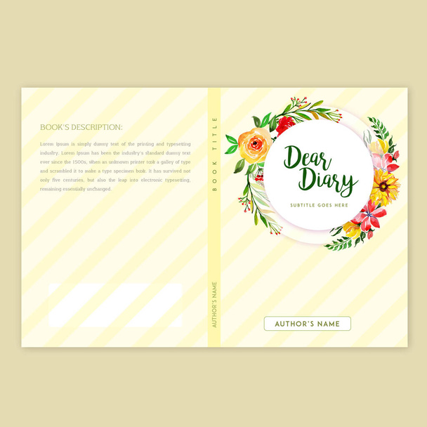 Book Cover Design With Watercolor Floral Frame - Vektor, obrázek