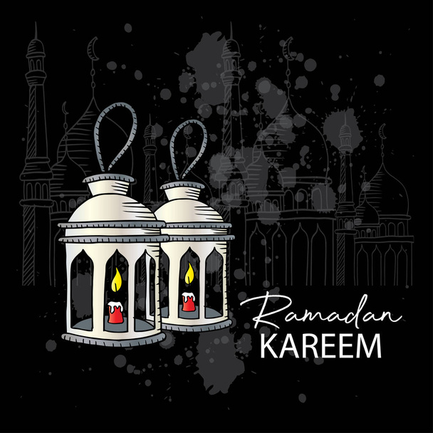 Lanterna árabe mão desenho para Ramadan Kareem cartões de saudação
 - Vetor, Imagem