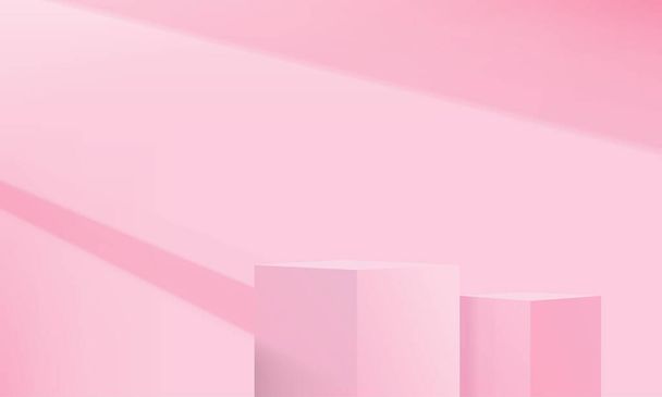 背景ベクトルの3Dピンクのレンダリングと表彰台と最小限のピンクの壁のシーン、最小限の抽象的な背景の3Dレンダリング抽象的な幾何学的な形状のピンクパステルカラー。現代のウェブサイト上の賞のためのステージ. - ベクター画像