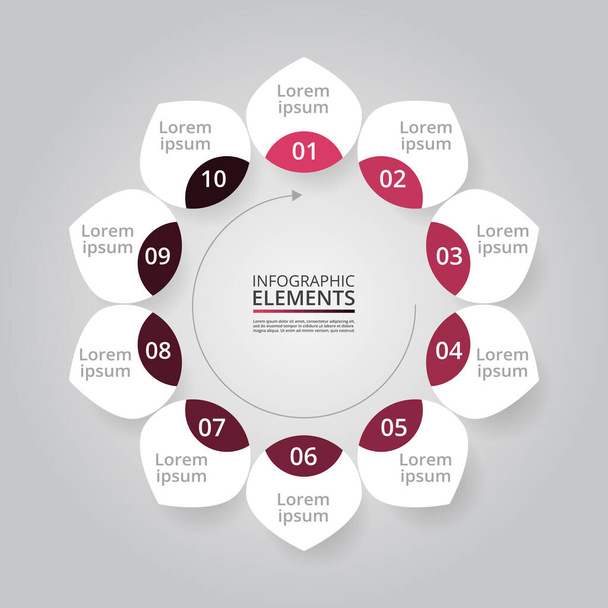 Infographic design elements for your business data with 10 options, parts, steps or processes. - Вектор,изображение