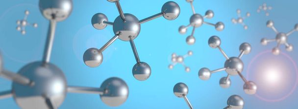 acél molekuláris szerkezet és fáklya kék háttérben - Fotó, kép