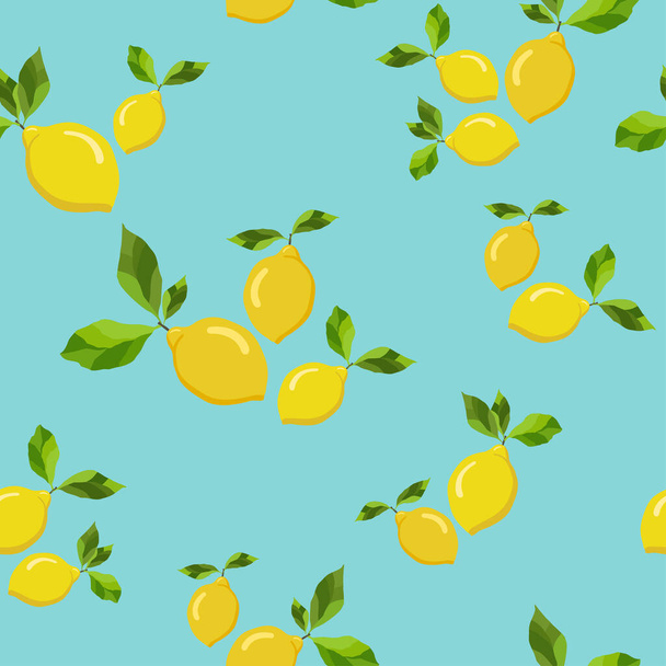 Bright and fresh lemons with leaves. Seamless summer pattern. - Vector, Image