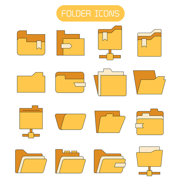 набор значков желтой папки и архива
 - Вектор,изображение