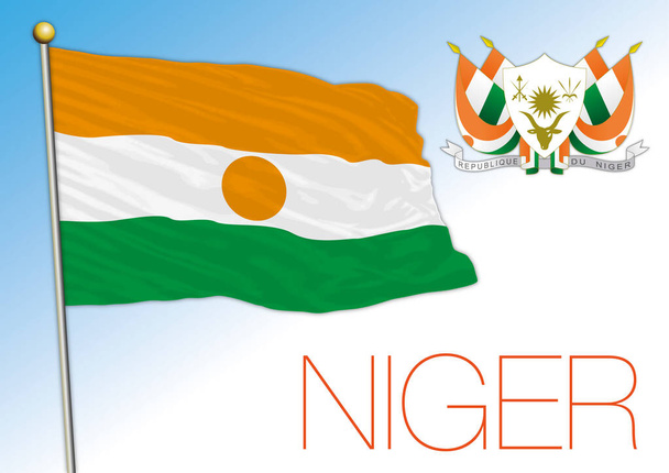 Niger offizielle Nationalflagge und Wappen, afrikanisches Land, Vektorillustration - Vektor, Bild