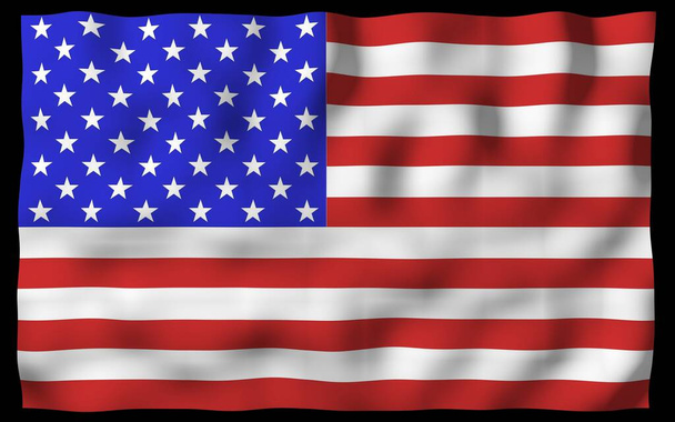 Heiluttaa Amerikan yhdysvaltojen lippua pimeällä taustalla. Tähdet ja raidat. USA:n valtion symboli. 3D-kuva - Valokuva, kuva