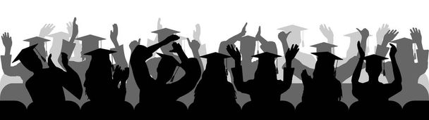 Applauding graduates sitting in chair, silhouettes. Vector illustration. - Vector, Image