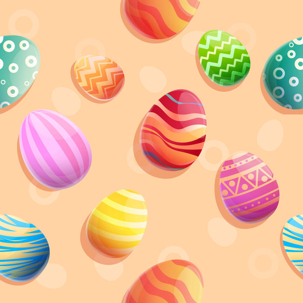 seamless background of cartoon beautiful easter eggs, vector illustration - Vector, Image