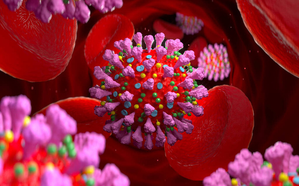 Coronavírus pandémico COVID 19 com células sanguíneas na veia
 - Foto, Imagem