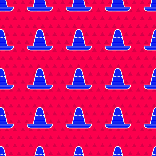 Blue Traditional mexican sombrero hat icon isolated seamless pattern on red background. Vector Illustration - Vector, Image