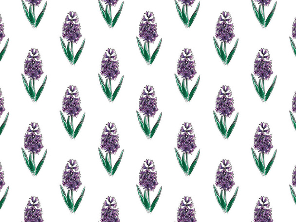 Beautiful purple hyacinth with the effect of a watercolor drawing. Isolated flower on white background pattern - Fotó, kép