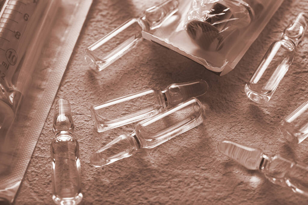 Achtergrond van geneesmiddelen, injectiemiddel Coronavirus - Foto, afbeelding