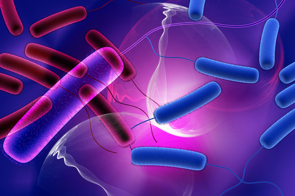 3D wytopione bliska bakterii coli w digital tło - Zdjęcie, obraz