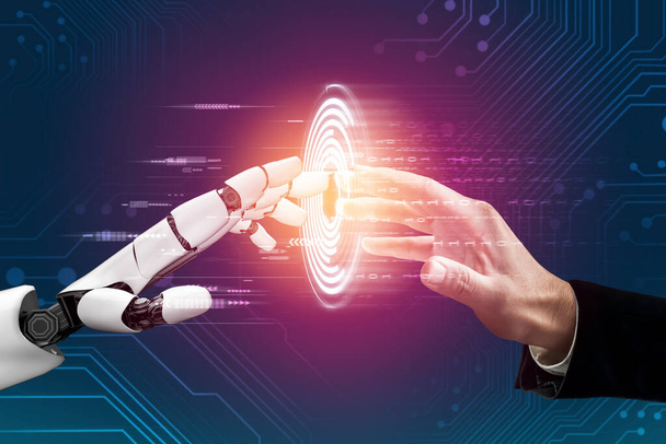 Desarrollo de tecnología robótica futurista de renderizado 3D, inteligencia artificial y concepto de aprendizaje automático. Investigación científica biónica robótica global para el futuro de la vida humana
. - Foto, Imagen