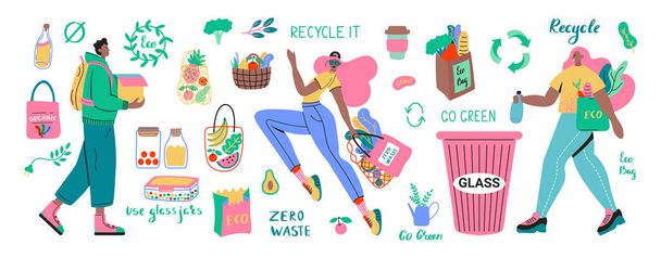 Serie di vettori piatti illustrazione dei prodotti di riciclaggio
  - Vettoriali, immagini