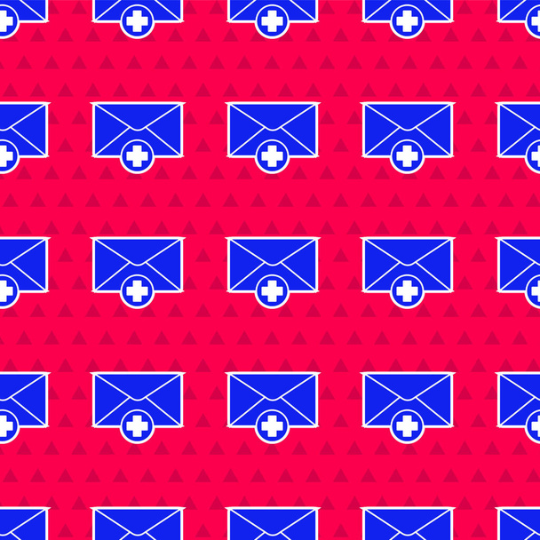 Blue Envelope icon isolated seamless pattern on red background. Received message concept. New, email incoming message, sms. Mail delivery service. Vector Illustration - Vector, Image