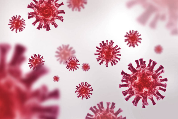 Pływające tło wirusa - Wirologia 3D i mikrobiologia - koncepcja Coronavirus COVID-19 - Zdjęcie, obraz