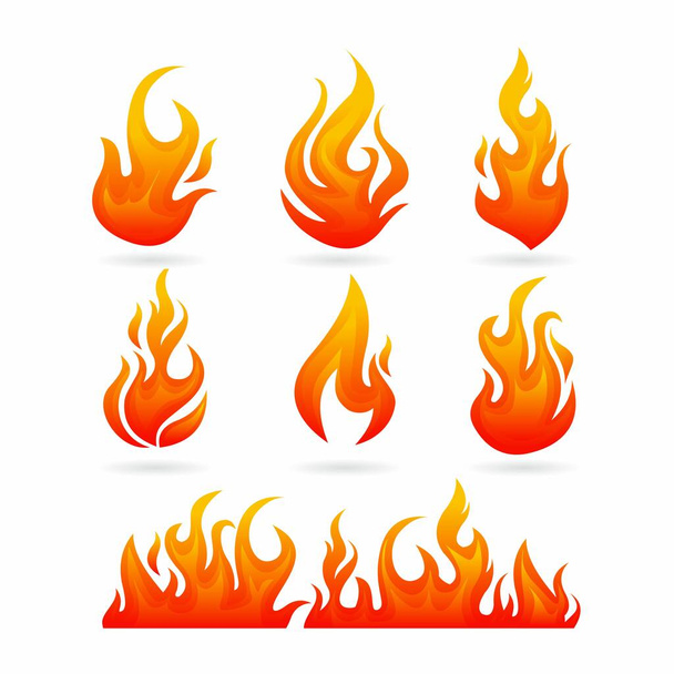 現実的な火災や炎のセットベクトル画像のデザイン、白い背景に熱い火災 - ベクター画像