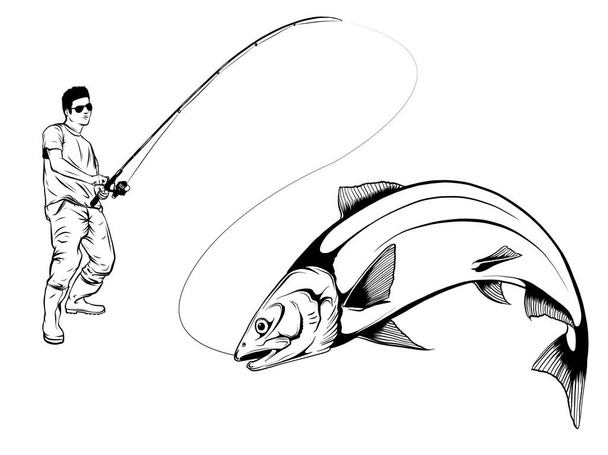 Fisherman caught fish vector illustration design art - Vector, Image