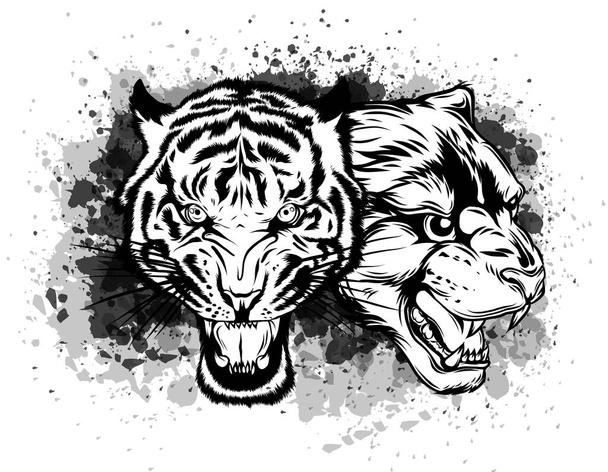 Vieille école Panther Head et Tiger Head Illustration
. - Vecteur, image