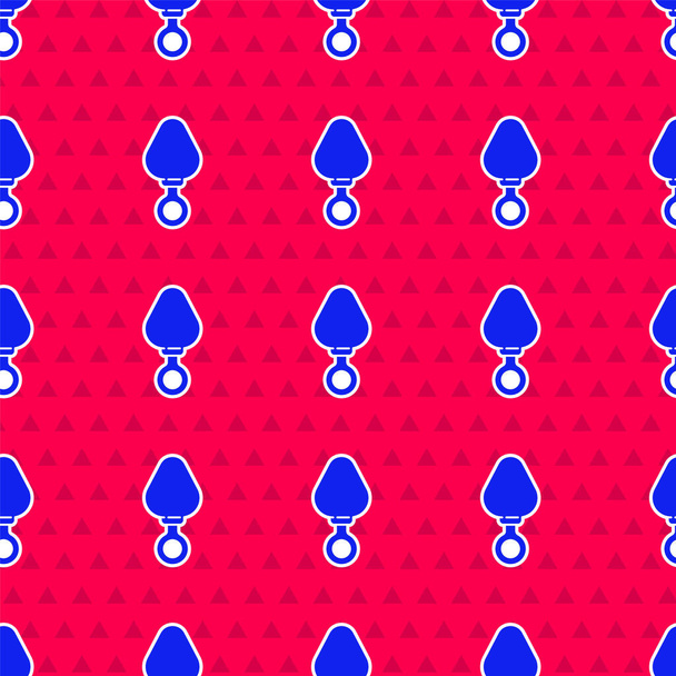 Blue Anal plug icon isolated seamless pattern on red background. Butt plug sign. Fetish accessory. Sex toy for men and woman. Vector Illustration - ベクター画像