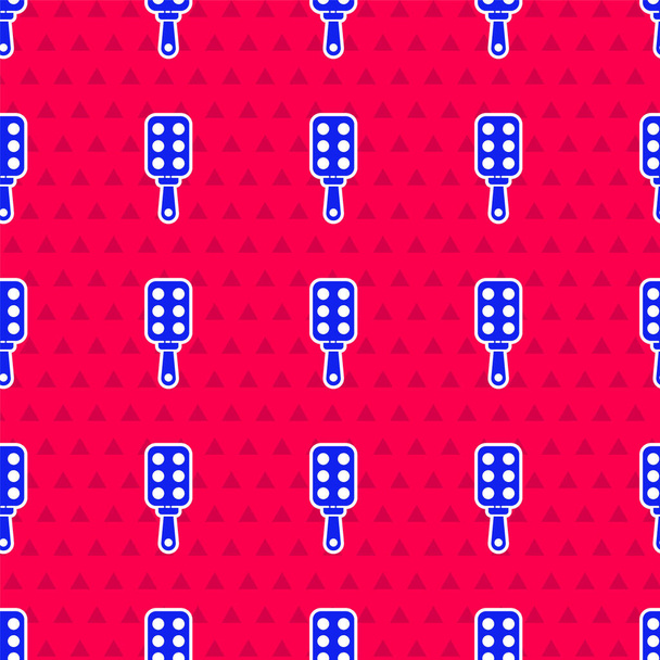 Blue Spanking paddle icon isolated seamless pattern on red background. Fetish accessory. Sex toy for adult. Vector Illustration - Vector, Image
