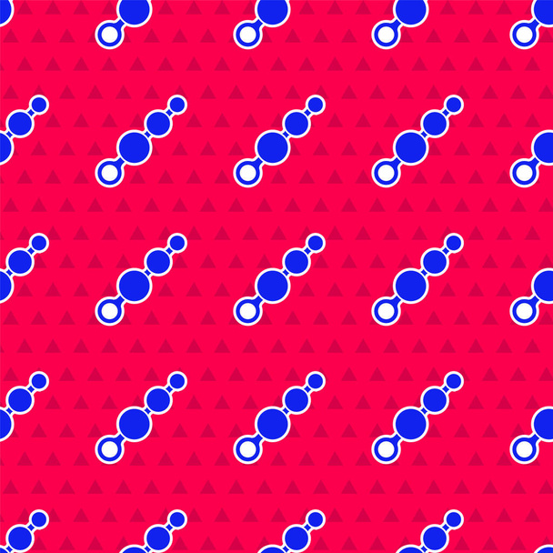 Μπλε Anal χάντρες εικόνα απομονωμένη απρόσκοπτη μοτίβο σε κόκκινο φόντο. Οι πρωκτικές μπάλες υπογράφουν. Φετίχ αξεσουάρ. Σεξ παιχνίδι για άντρες και γυναίκες. Εικονογράφηση διανύσματος - Διάνυσμα, εικόνα