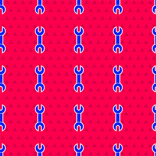 Blaues Schlüsselschlüssel-Symbol isoliert nahtlose Muster auf rotem Hintergrund. Vektorillustration - Vektor, Bild