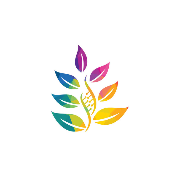 Projekt logo wektora drzewa Dna. Ikona genetyczna DNA. DNA z zielonymi liśćmi wektor projekt logo. - Wektor, obraz