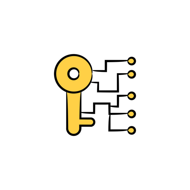 Schlüssel für Verschlüsselungskonzept gelbes handgezeichnetes Thema - Vektor, Bild