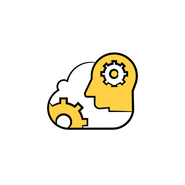 雲とロボットの頭人工知能の概念黄色の手描きのテーマ - ベクター画像