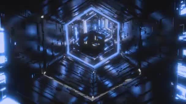 Абстрактний фон з спектральним дорогоцінним камінням, що пролітає крізь синій неоновий шестикутник тунелю. Мистецтво, комерційна та ділова концепція. 3D візуалізація анімації безшовної петлі 4K відео
. - Кадри, відео