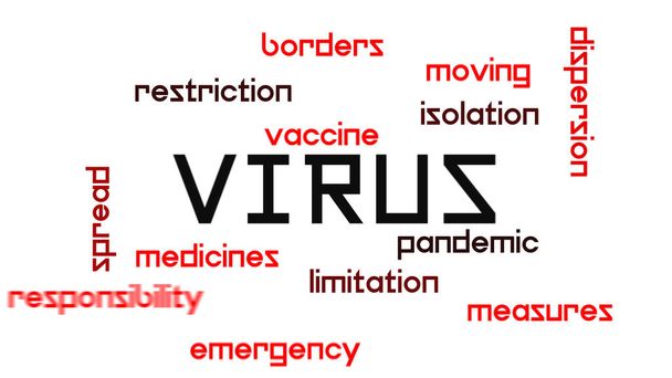 skład słów związanych z wirusem na białym tle czerni i czerwieni - Zdjęcie, obraz
