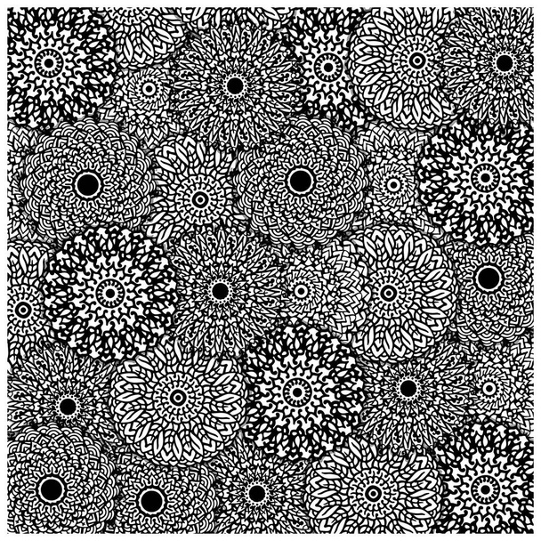 Ornamental seamless ethnic mandala black and white pattern. Floral background can be used for wallpaper - pattern fills - textile - fabric - wrapping - tile pattern - surface textures - coloring book for adults and kids. vector - Vector, Image