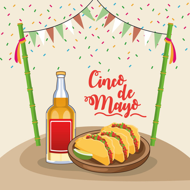tarjeta de celebración cinco de mayo con tacos y tequila
 - Vector, imagen