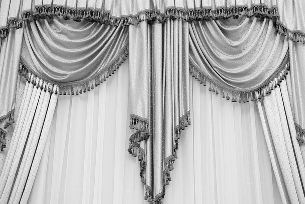 Picture of luxurious curtains at home. Beautiful retro interior design, luxury vintage style. - Photo, Image