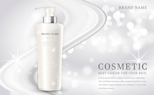 Vector 3D cosmetic make up illustration product bottle with elegant white shiny background - Vector, Image