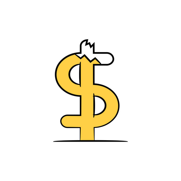 símbolo dólar quebrado vetor amarelo
 - Vetor, Imagem