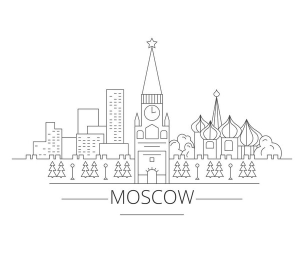 Edifícios da cidade de Moscou. Kremlin, St. Catedral de Basílio, em casa. Arte linear
. - Vetor, Imagem