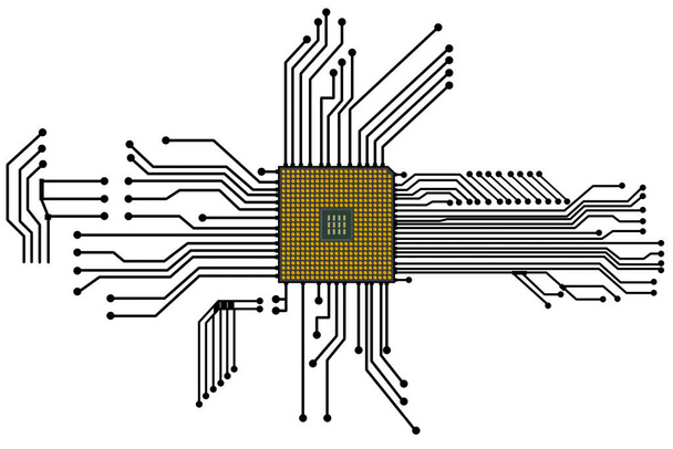 Chip de CPU abstracto con conexión de placa de circuito
. - Foto, Imagen