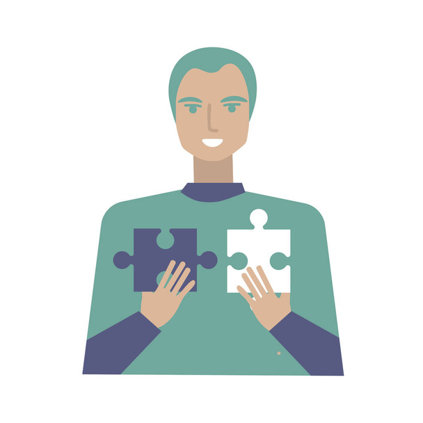 Человек с головоломкой, решение проблемы иллюстрации
 - Вектор,изображение