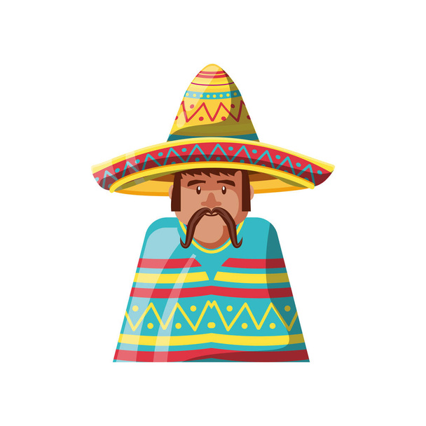 man in typical mexican costume on white background - Вектор, зображення