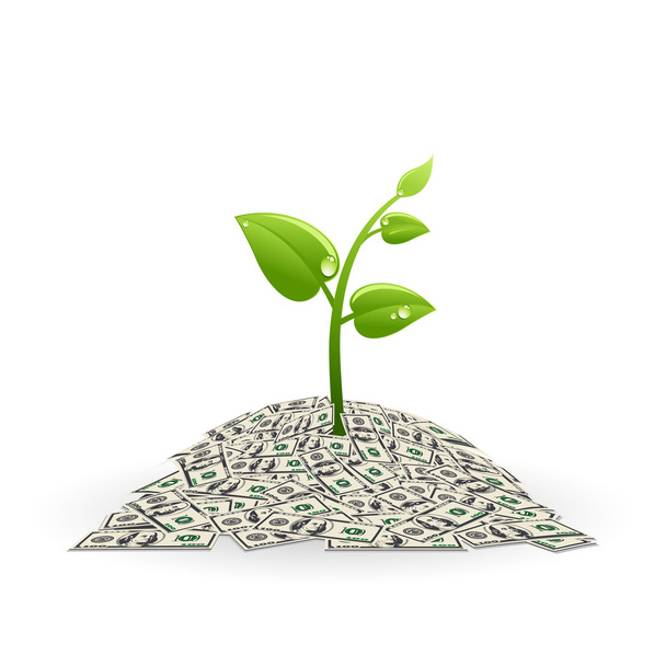 Plant in pile of money - Vector, Image