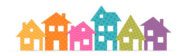 Красочные пригородные дома плоская икона. Векторная иллюстрация
 - Вектор,изображение