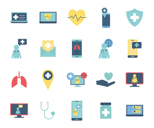 Isolated health online flat style icon set vector design - Vector, Imagen