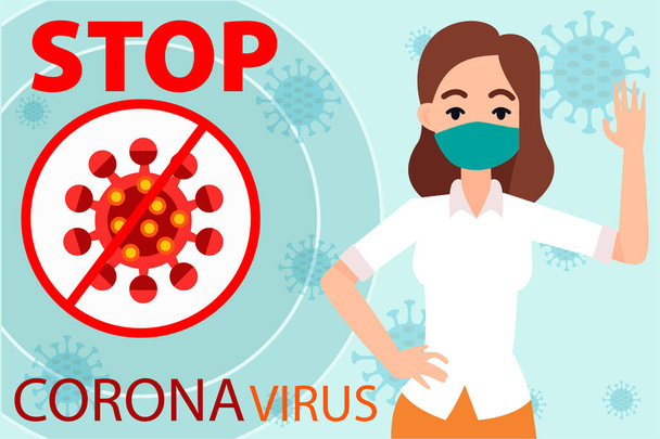 Stop coronavirus. COVID-19.  People wearing mask. People in medical protective mask. Ready to print. Template. Banner - Vector, Image