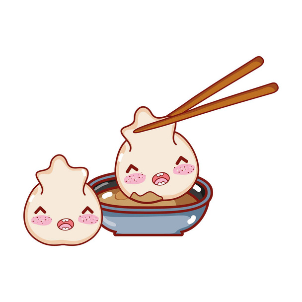 Kawaii ρύζι ρολό κρέατος ζυμαρικά τροφίμων ιαπωνικά κινούμενα σχέδια, σούσι και ρολά - Διάνυσμα, εικόνα