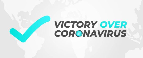 Sieg über Coronavirus Illustration Hintergrund mit Weltkarte - Vektor, Bild